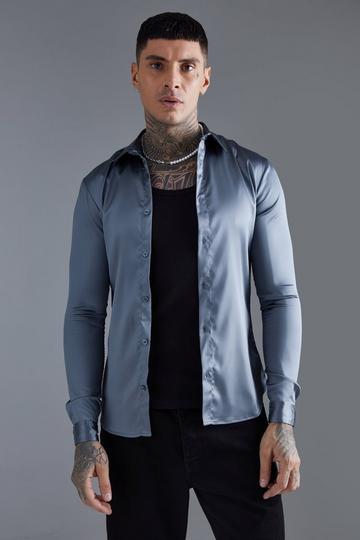 Long Sleeve Muscle Satin Shirt charcoal
