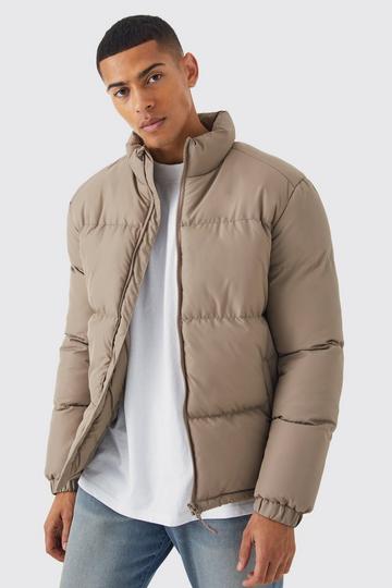 Funnel Neck Puffer Jacket in Stone stone
