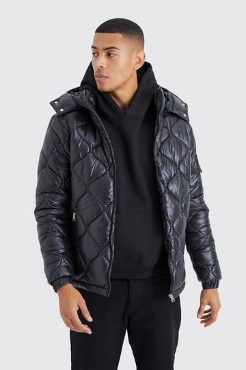 High Shine Onion Quilted Puffer With Hood black