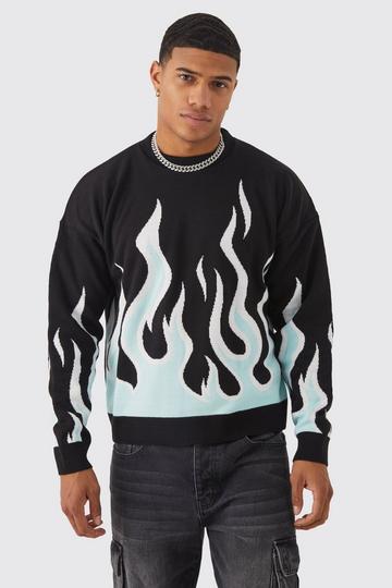 Boxy Flame Knitted Jumper black