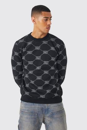 Fisherman Jacquard Crew Neck Sweater