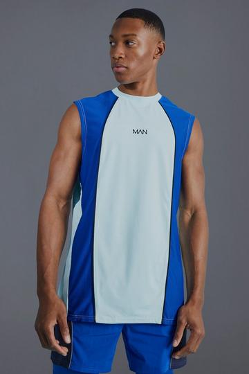 Man Active Muscle Fit Colour Block Vest light blue