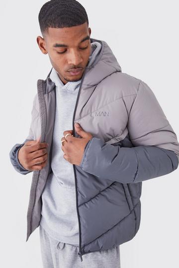 Tall Man Colour Block Quilted Puffer With Hood grey