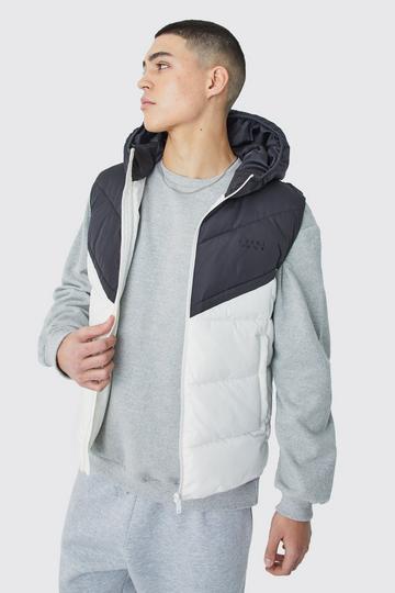 Man Colour Block Quilted Hooded Gilet black