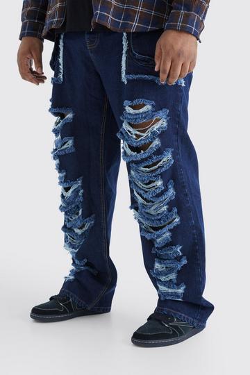 Plus Relaxed Rigid Distressed Ripped Cargo Pocket Jean indigo