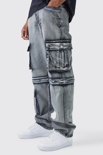 Tall Relaxed Rigid Zip Off Leg Cargo Jean washed black