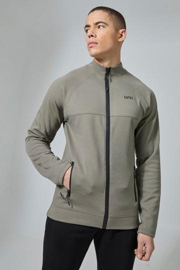 Man Active Fleece Funnel Neck Zip Thru khaki