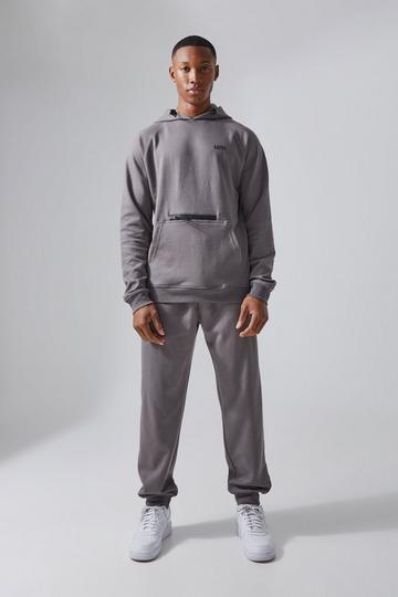 Man Active Fleece Hoodie And Jogger Tracksuit charcoal
