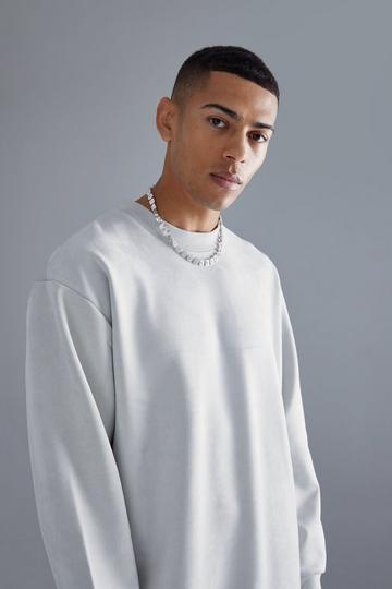 Grey Oversized Extended Neck Faux Suede Sweatshirt