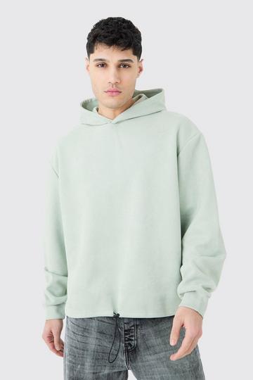 Oversized Boxy Faux Suede Heavyweight Hoodie sage