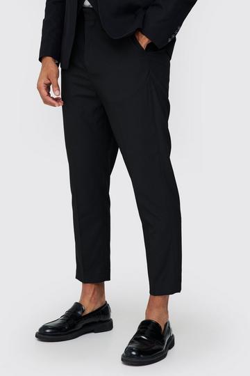 Black High Rise Tapered Crop Tailored Trouser