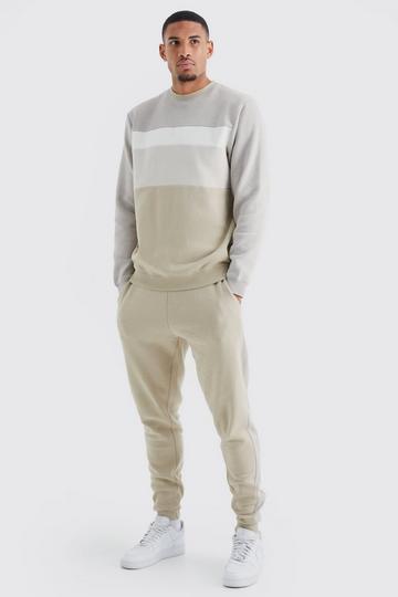 Tall Core Colour Block Sweater Tracksuit beige