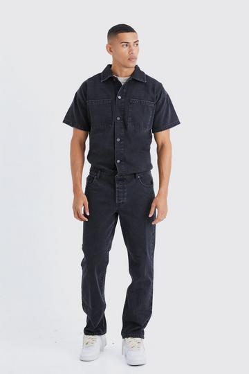 Relaxed Fit Denim Jumpsuit washed black