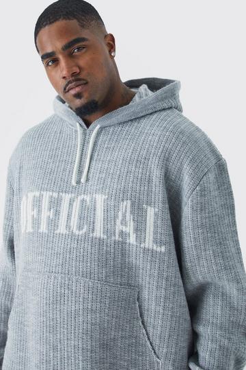 Grey Plus Oversized Ribbed Knit Hoodie