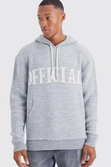 Oversized Ribbed Knit Hoodie light grey
