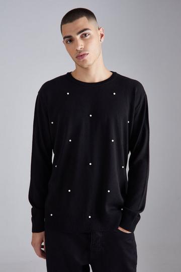 Relaxed All Over Pearl Embellished Knit Jumper black