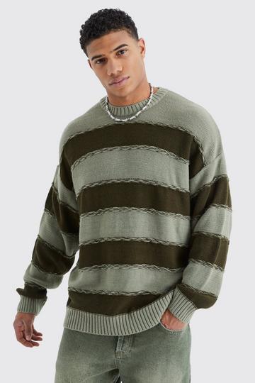 Oversized 2 Tone Stripe Knit Jumper green