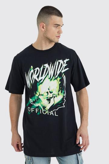 Tall Longline Worldwide Skull Graphic T-shirt black