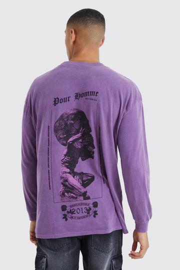 Oversized Long Sleeve Skull Overdye T-shirt purple