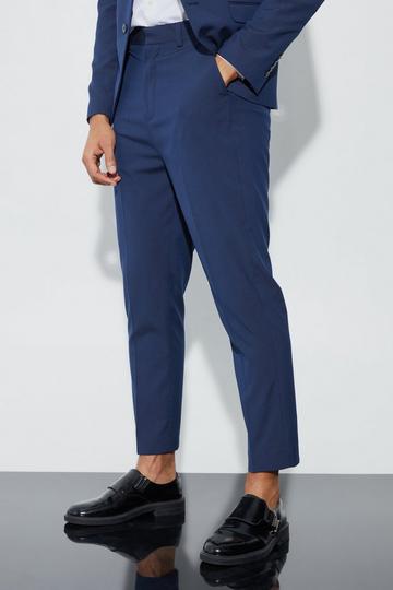 High Rise Tapered Crop Tailored Trouser navy