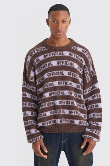 Oversized Fluffy Knitted Official Stripe Jumper chocolate