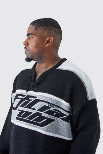 Black Plus Oversized Knitted Hockey Top With Tie Detail