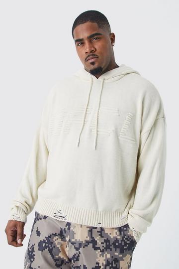 Ecru White Plus Boxy 3d Ofcl Knitted Hoodie