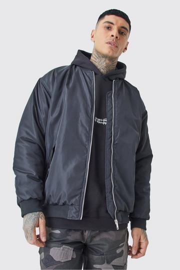 Tall Oversized Nylon Bomber With Ruched Sleeves black