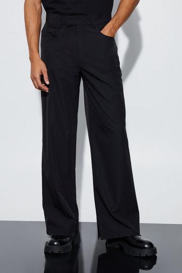 Split Hem Satin Elasticated Waist Wide Leg Cargo Trousers Black