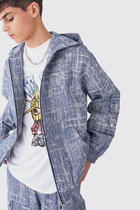 Jacket-hoodie in denim and jersey