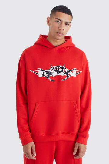 Oversized Pu Applique Hoodie red