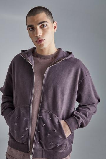 Oversized Boxy Distressed Washed Hoodie chocolate