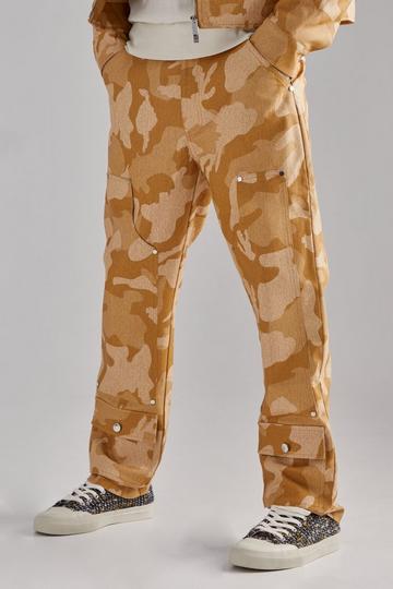 Fixed Waist Straight Fit Camo Carpenter Trousers tan