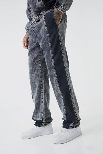 Black Tall Relaxed Fit Acid Wash Denim Jogger