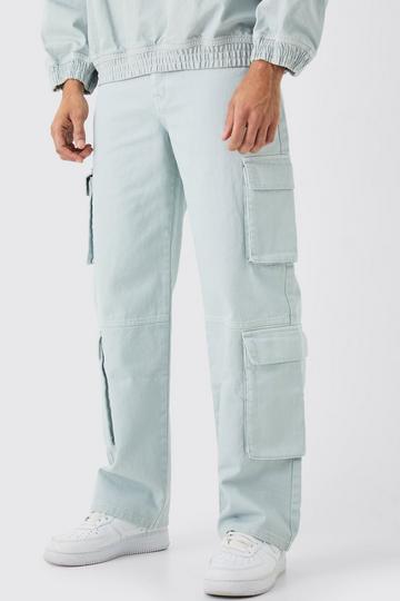Baggy Rigid Overdyed Multi Cargo Jeans ice blue