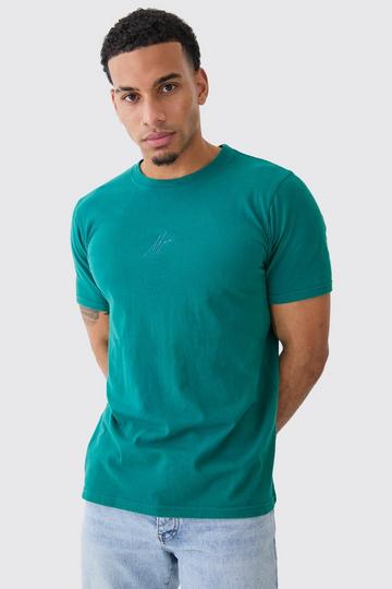 Slim Fit Man Washed Crew Neck T-shirt teal