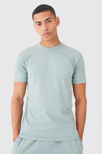 Sage Green Slim Fit Washed Crew Neck T-shirt