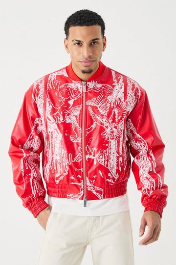 Red Boxy Embroidered Bomber