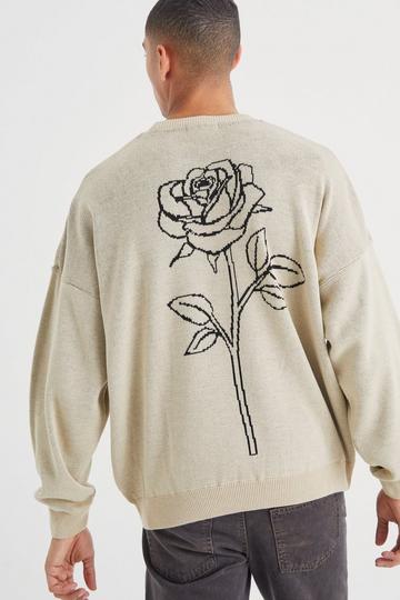 Oversized Line Graphic Rose Knitted Jumper stone