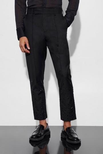 Rhinestone Detail Tapered Suit Trousers black