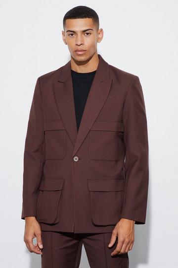 Relaxed Fit Cargo Blazer chocolate