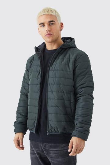 Khaki Quilted Padded Puffer With Hood