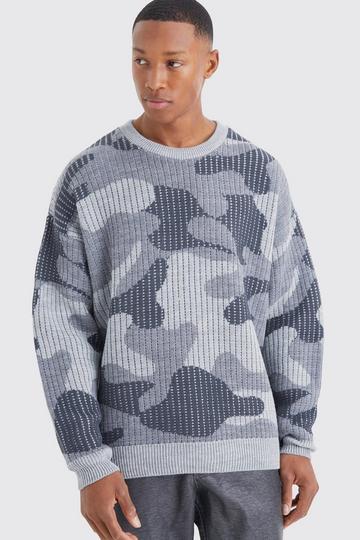 Oversized Ribbed Camo Knited Jumper grey
