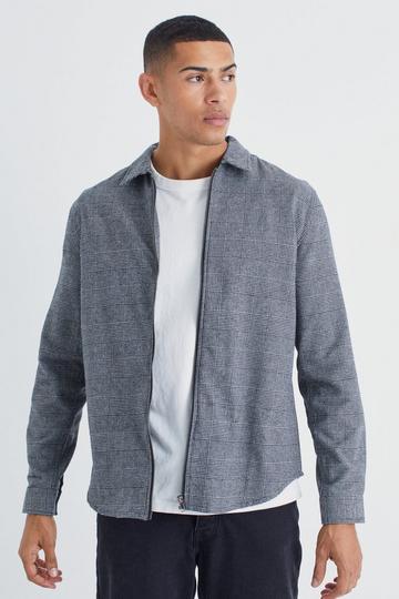Long Sleeve Check Zip Overshirt grey