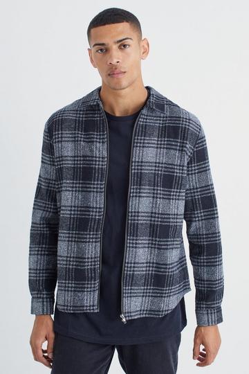Long Sleeve Check Zip Overshirt grey