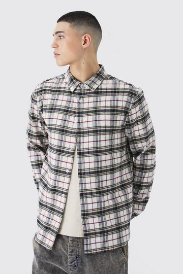 Stone Beige Long Sleeve Check Overshirt