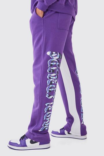 Purple Relaxed Back Leg Chrome Graphic Gusset Joggers