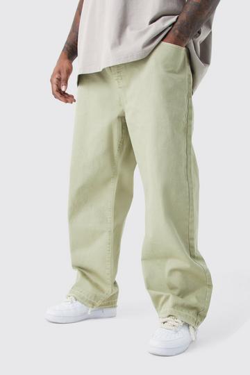 Sage Green Plus Relaxed Rigid Overdyed Let Down Hem Jeans