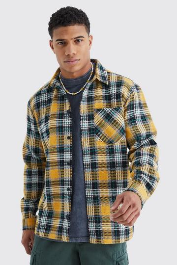 Long Sleeve Textured Check Overshirt yellow