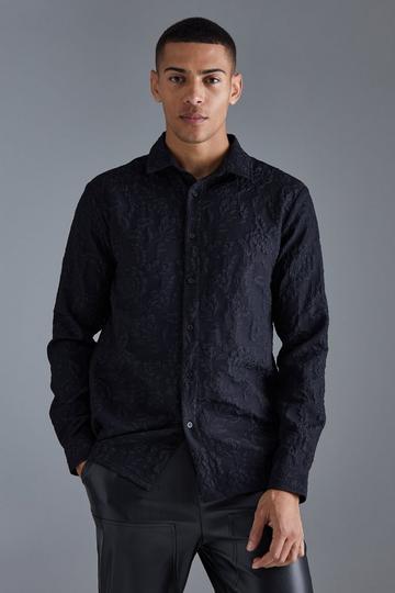 Long Sleeve Floral Textured Shirt taupe